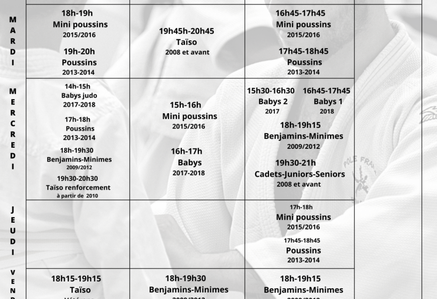 Horaires pour la saison 2022-2023